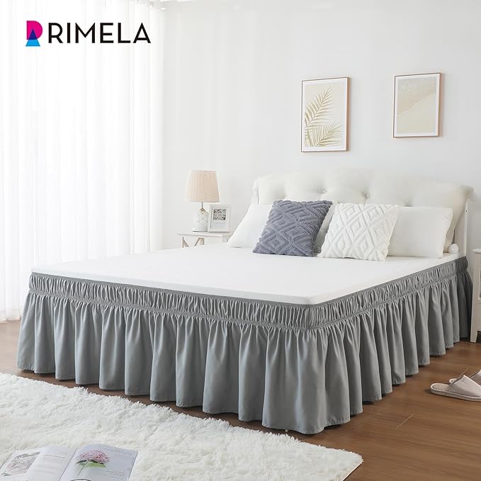 RIMELA Grey Queen Bed Skirt 18 Inch Drop,Elastic Bed Skirts Queen Size Dust Ruffle, Light Gray Bedskirt for Adjustable Bed Base Solid Wrinkle and Fade Resistant Silky Luxurious Fabric Machine Washable