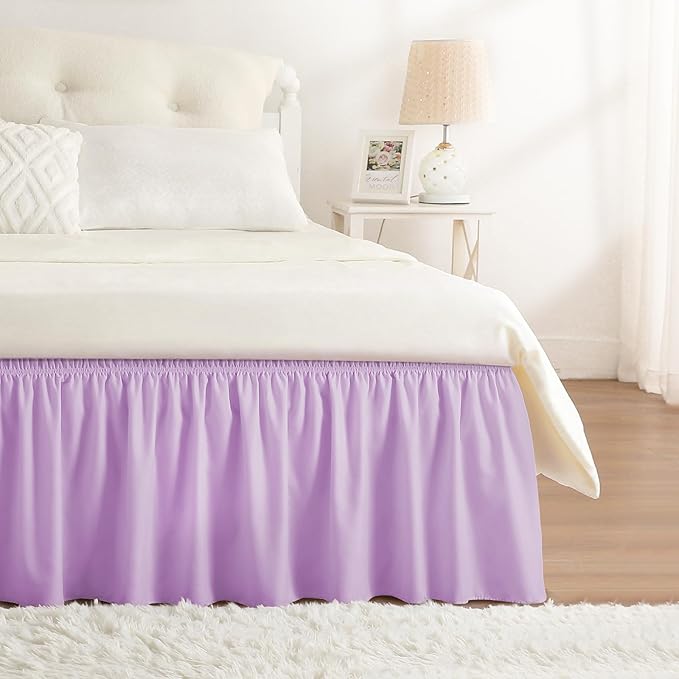 RIMELA Lilac Bed Skirt Full Size 15 Inch Drop, Elastic Bed Skirting for Bed Base and Frame, Bedding Dust Ruffle Easy to Install, Lightweight Wrap Around Adjustable Bedskirt