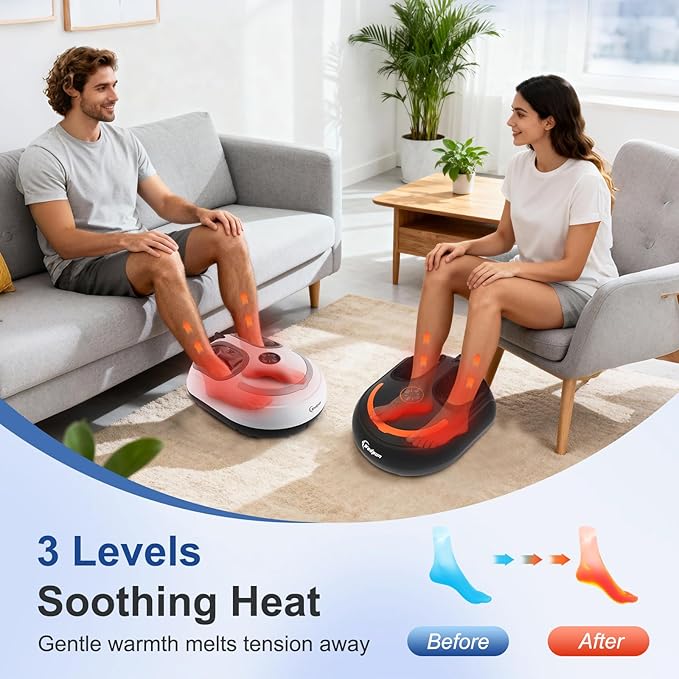 Shiatsu Foot Massager Electric Feet Massage Machine Deep Kneading Relief for Plantar Fasciitis, Air Compression, 3 Heat Levels Relax for Home Office Use, Christmas Gifts for Women Mom Dad Black