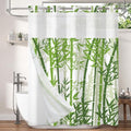 Bamboo Shower Curtain No Hooks with Snap-in Liner,Spring Bamboo Shower Curtains,Watercolor Fabric Green Shower Curtain Set,with See Through Top Window for Bathroom Decor,71 x 74 Inch