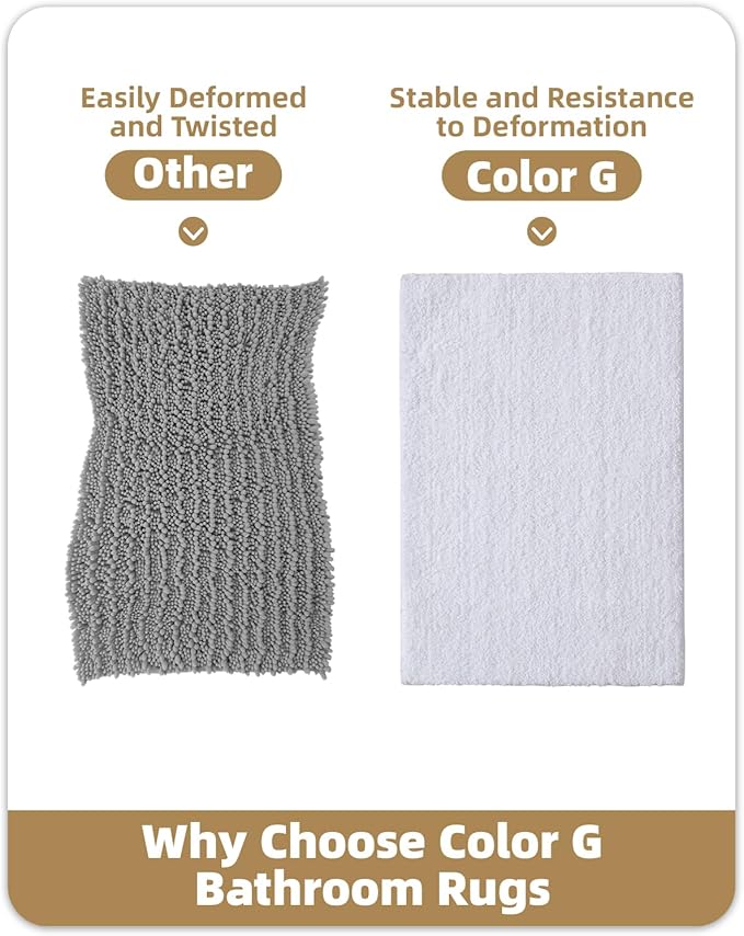 Color&Geometry White Bathroom Rugs, Absorbent, Non Slip, Soft, Washable, Quick Dry, 16"x24" Small White Bath Mats for Bathroom, Microfiber Shower Mat Bath Rug