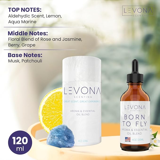 Levona Scent Essential Oils - Scents for Home, Hotel & Office Use - Perfect for Home Diffuser & Humidifiers - Aroma Fragrance Oil, Ideal for Massage, Relaxation, and Spa - Born to Fly, 120ml
