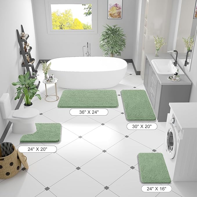 OLANLY Bathroom Rugs 59x20, Extra Soft Absorbent Chenille Bath Rugs, Rubber Backing Quick Dry, Machine Washable Bath Mats for Bathroom Floor, Tub and Shower, Home Decor Accessories, Sage Green