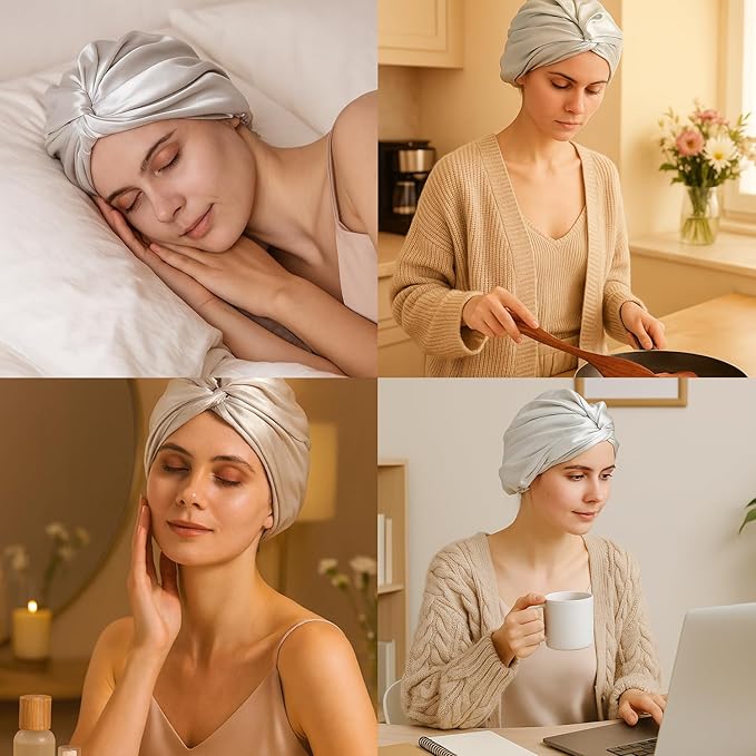 100% Mulberry Silk Bonnet, Double-Layered Hair Bonnet for Sleeping Women, Pure Silk Turban, Night Sleep Hair Wrap