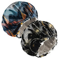 2 PCS Bonnets for Women Girls Satin Hair Bonnet Silk Adjustable Elastic Double Layer Hair Wrap Sleep Cap Comfort Cute-Sun Moon Sunset