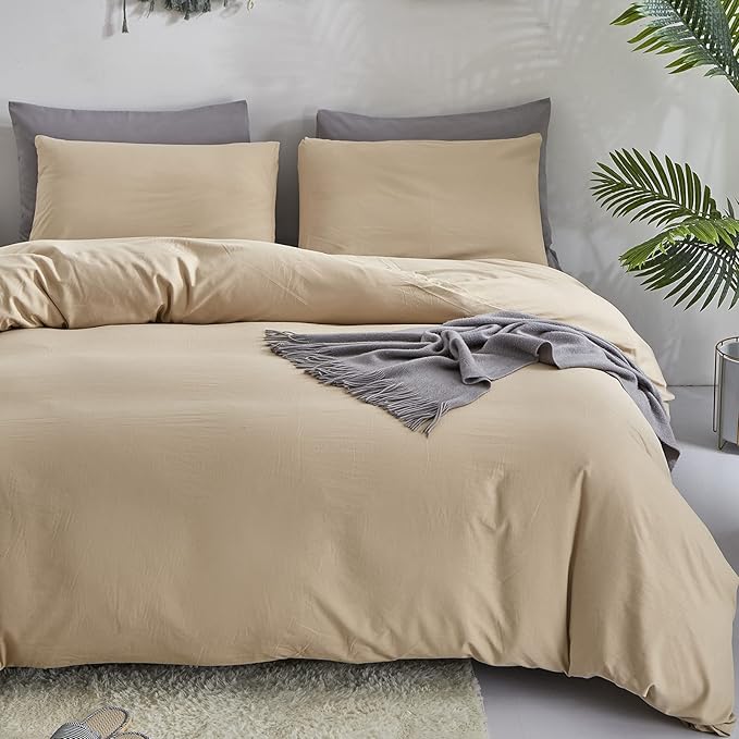 KAREVER Champagne Comforter Set Full Khaki Bedding Set Lightweight Women Blanket 3 PCs Durable Soft Comforter Set Full Beige Quilts Set Breathable