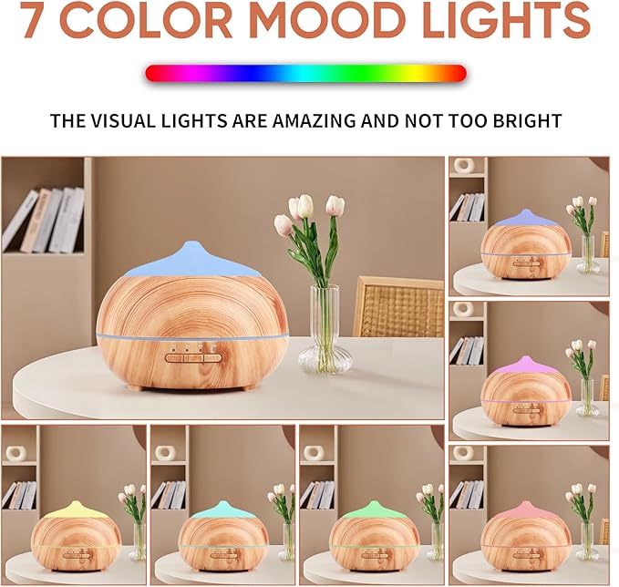 HAPPTWS 500ML Essential Oil Diffuser - BPA Free Ultrasonic Aromatherapy Diffuser, with 7-Color Lights - Waterless Auto Shut Off - Yellow