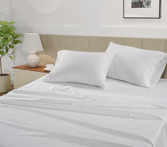 LANE LINEN Twin XL Sheet Sets – 450 Thread Count 100% Cotton Sheets, Cooling Sateen Weave, 15” Deep Pocket Fully Elasticized Fitted Sheet, Premium Dorm Room Bedding, White
