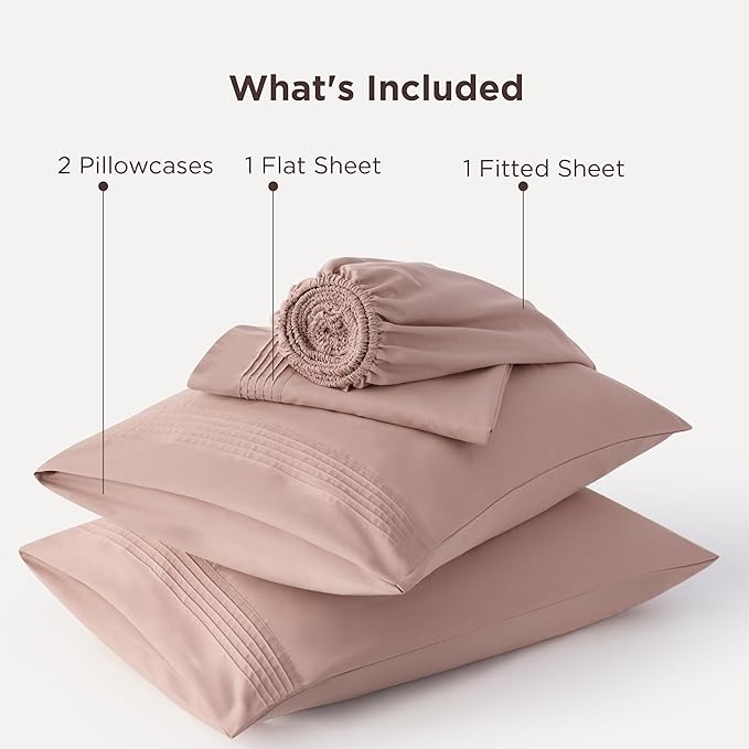 Bedsure Deep Pocket Queen Sheets Set - Fits Mattresses Up to 21 Inches Thick - 4 Piece GentleSoft Bed Sheets, Moisture Wicking, Soft & Cooling Bedsheet & Pillowcases, Easy & Secure Fit, Dusty Pink
