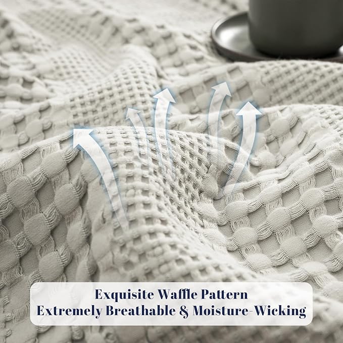 PHF Cooling Waffle Blanket King Size, Lightweight 60% Rayon Derived from Bamboo & 40% Cotton Breathable Blanket for Hot Sleepers, Soft and Luxury for Bed Couch and Sofa, 104"x90", Grey