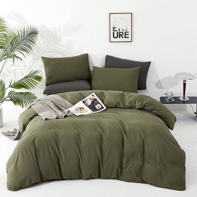Cottonight Green Comforter Set King Olive Green Bedding Set Blanket Quilts Modern Soft Breathable 3 Piece Olive Green Comforter Set for Women Men King Bed