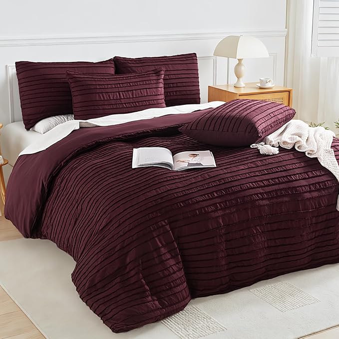 NEXHOME PRO Duvet Cover King Size, Blue 3 Pieces Boho Tufted Duvet Cover Set, Soft and Lightweight Microfiber Comforter Cover Set for All Season (Burgundy,104 x 90)-No Comforter