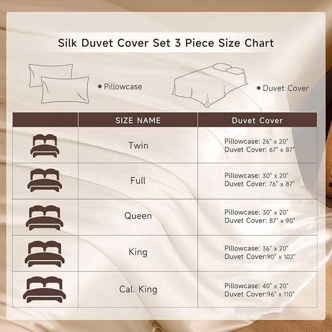 THXSILK 100% Pure Mulberry Silk Duvet Cover Set 3 Piece, 6A+ Grade Luxury Soft Bedding Silk Sheets for Hair and Skin, 1 Pcs Quilt/Comforter Cover with 2 Zippered Pillowcases (Champagne, Queen)