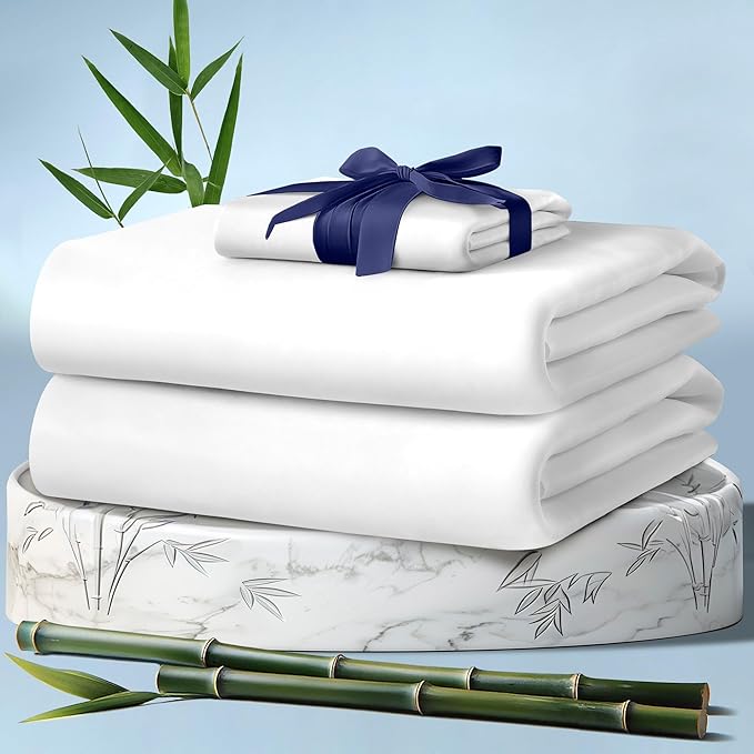 DECOLURE 100% Viscose Derived from Bamboo Sheets Twin Size 3pcs - Ultra Soft & Luxuriously Cooling, 17" Deep Pocket, Double Stitching, Perfect for Hot Sleepers - Twin Bed Sheets (White)