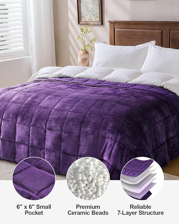 Super Fuzzy Soft Sherpa Fleece Weighted Blanket, 20 lbs Dual Sided Fluffy Heavy Weighted Blankets for Adults - No Bunching with Double Layers of Soft Inner Lining (60"x 80", 20 Pounds)