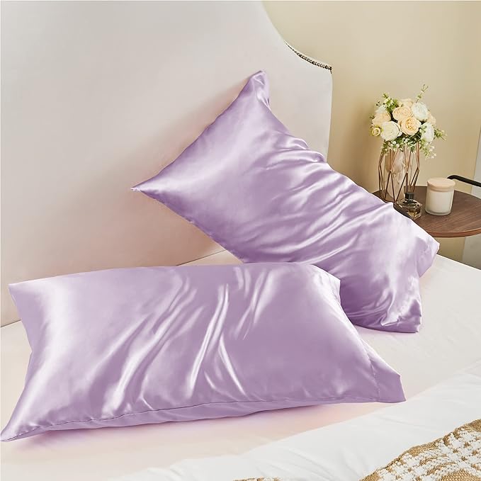 BEDELITE Satin Pillowcase for Hair and Skin, Super Soft and Cooling Similar to Silk Pillow Cases 2 Pack with Envelope Closure, Gift for Women Men(20"x36" King Size, Lavender)