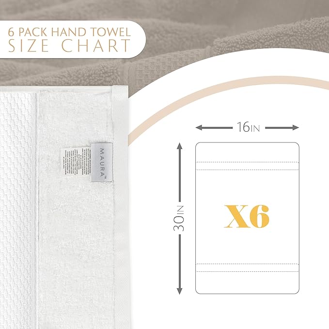 MAURA White Hand Towels for Bathroom. Luxury Turkish Cotton Bath Hand Towels Set of 6. Ultra-Soft, Thick & Plush - White
