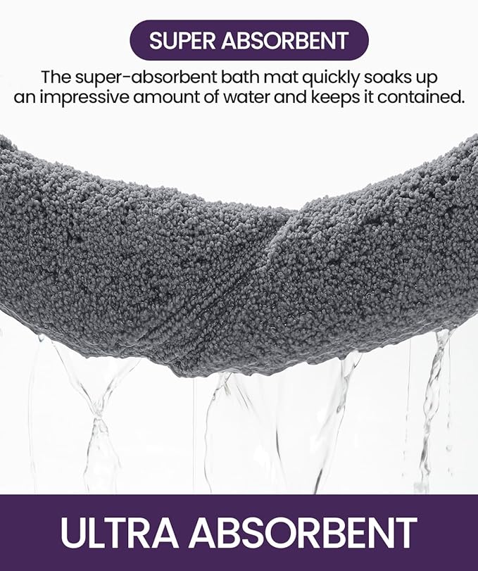 DEXI Bathroom Rugs 43x24, Washable Non Slip Bath Mat for Shower Floor, Absorbent Quick Dry Bathmat with Rubber Backing, Ultra Soft Plush Carpet for Tub, Grey