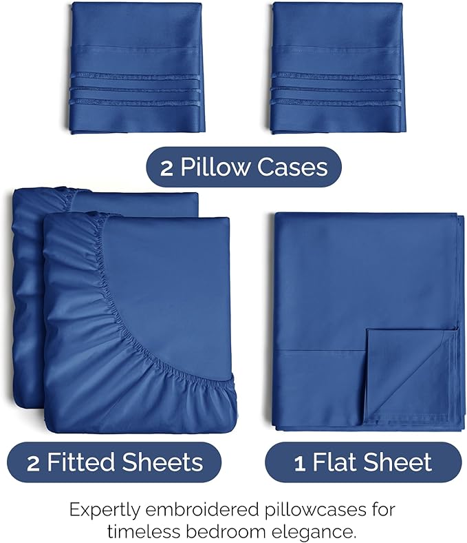 Split King Size 5 Piece Sheet Set - Extra Soft, Breathable & Cooling Sheets - Hotel Luxury Bed Sheets for Women & Men - Deep Pockets, Easy-Fit & Wrinkle-Free Sheets - Cobalt Blue Oeko-Tex Bed Sheets