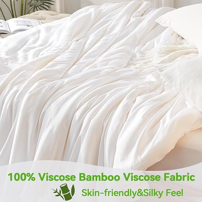 Globon Lightweight Comforter California King Size,Luxurious Summer Blanket Keep Cool for Hot Sleepers,Natural Bamboo Viscose Shell,Organic Breathable Fill,Double Stitch,White