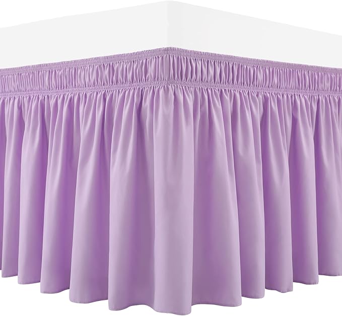RIMELA Lilac Purple Bed Skirt Queen Size 15 Inch Drop Elastic Wrap Around Dust Ruffle Solid Bedding Bedskirt Soft Microfiber Fabric Machine Washable Easy to Install