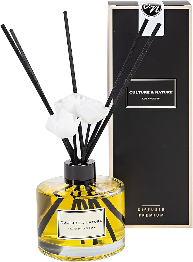 CULTURE & NATURE Reed Diffuser Set 6.7oz (200ml) Grapefruit Verbena Scented Diffuser with Sticks Home Fragrance Reed Diffuser for Bathroom Shelf Decor