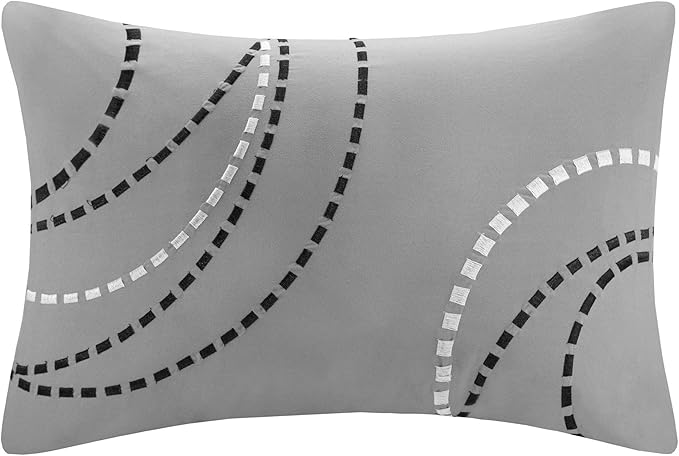 Madison Park Essentials Bed in a Bag Comforter, Vibrant Color Design All Season Down Alternative Cover with Complete Cotton Sheet Set, King(104"x92"), Knowles, Circular Grey, 9 Piece