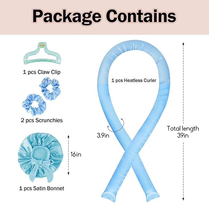 Heatless Hair Curler,Blowout Heatless Curls Overnight,No Heat Curling Rod Set with Satin Bonnet for Sleep in,Blue