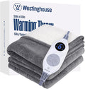 Westinghouse Heated Throw Blanket, Flower Jacquard Electric Blanket Throw with 6 Heating Levels& 2-10 Hours Auto-Off, Flannel to Sherpa Super Cozy Heated Blanket, Machine Washable (50x60‘’ Light Grey)