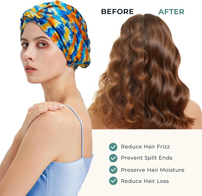 100% Mulberry Silk Bonnet, Double-Layered Hair Bonnet for Sleeping Women, Pure Silk Turban, Night Sleep Hair Wrap