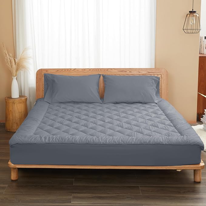 Full Size Mattress Pad Cotton Top Mattress Cover Quilted Fitted Mattress Protector with 18-22" Deep Pocket Down Alternative Fill Noiseless & Breathable (Full, Dark Grey)