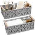 Macrame Storage Basket Boho Decor Baskets for Organizing Woven Decorative for Countertop Toilet Paper Basket for Tank Top for Home Decor Bedroom Nursery Livingroom Entryway (Set of 2,Grey)
