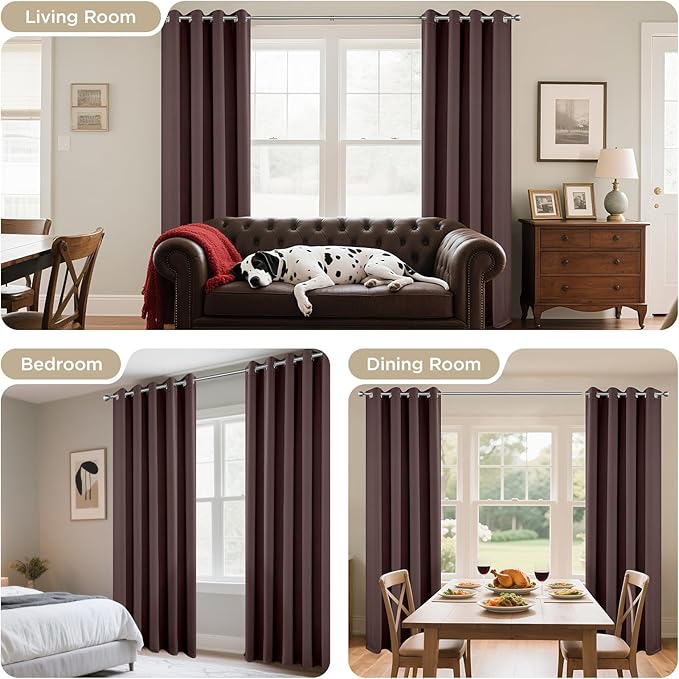 Joydeco Blackout Curtains 63 Inch Length 2 Panels Set, Thermal Insulated Long Curtains& Drapes 2 Burg, Room Darkening Grommet Drapes for Living Room Bedroom Window (W52 x L63 Inch, Chocolate)
