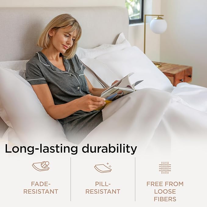 Threadmill 100% Cotton Sheets for Full Size Bed - 600 Thread Count Full Bed Sheets Set with 16” Deep Pocket - Sateen Weave 4-Piece Bedding Set with Cooling Effect, White