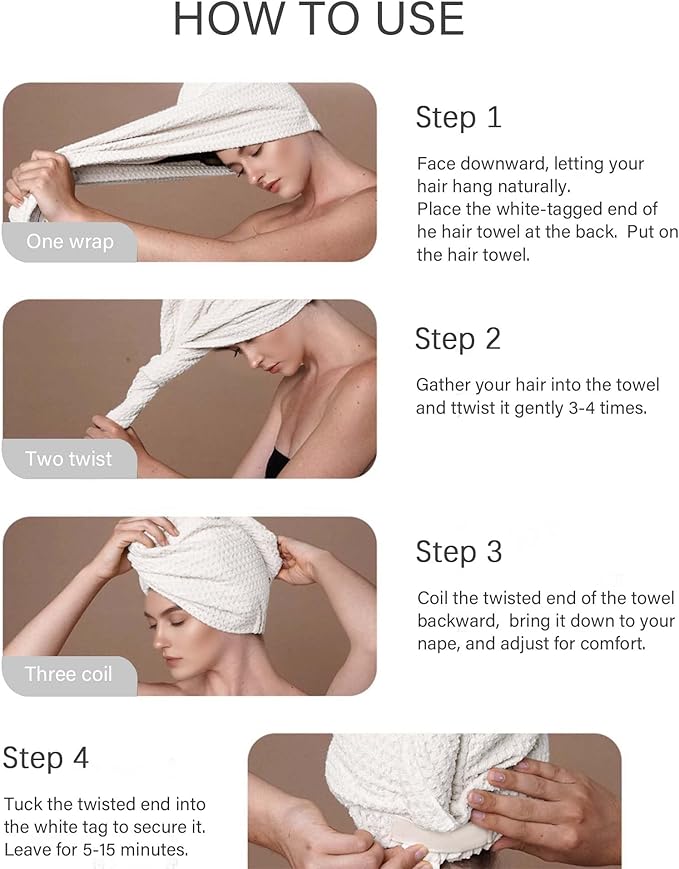 2 Pack Microfiber Hair Towel Wrap for Women, 32" x 11" Waffle Weave Hair Plopping Towel for Curly, Long & Thick Hair, Anti-Frizz Hair Turbans for Wet Hair (White, Grey)