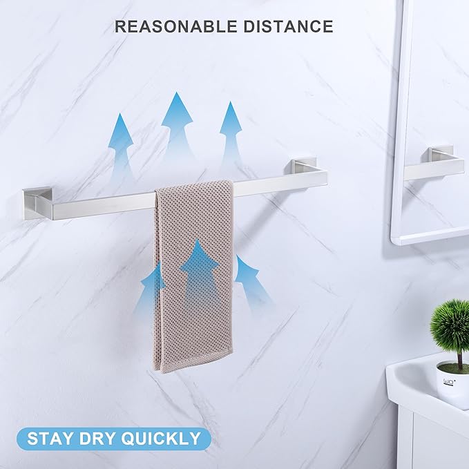 LANC 2 Pack 20 Inch Bathroom Towel Bars Brushed Nickel Bathroom Square Towel Racks Kitchen Hand Towel Holders Total-22 Stainless Steel Wall Mount Shower Towel Hanger Rods,A8804-5BN