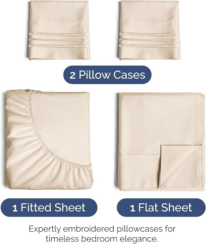 King Size 4 Piece Sheet Set - Extra Soft, Breathable & Cooling Sheets - Hotel Luxury Durable Bed Sheets for Women & Men - Deep Pockets, Easy-Fit & Wrinkle-Free Sheets - Cream Pink Oeko-Tex Bed Sheets