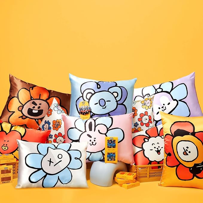 Kitsch x BT21 (Shooky) Satin Pillowcase with Zipper for Hair & Skin - Softer Than Silk Pillow Cases, Smooth Cooling Pillow Cover, Wrinkle-Free, Machine Washable, Queen/Standard (19x26)