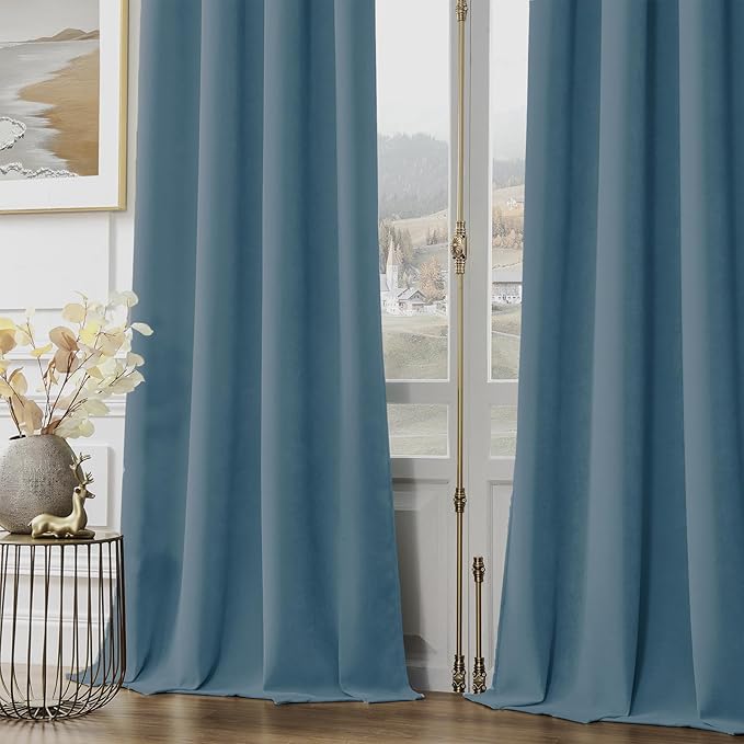 Joydeco Greyish Blue Velvet Curtains 96 Inches 2 Panels, Luxury Thermal Insulated Soft Curtains for Bedroom & Living Room, Room Darkening Velvet Drapes, Rod Pocket (52W x 96L)