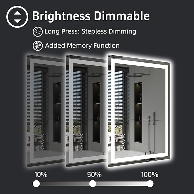 32"x 24" LED Bathroom Mirror with Lights, Dimmable, Double Lights, Backlit + Front Lit, 3 Colors Led Mirror for Bathroom, Lighted Bathroom Vanity Mirror, Tempered Glass(Horizontal/Vertical)