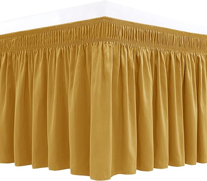 Biscaynebay Wrap Around Bed Skirts for King & Cal King Beds 14" Drop, Christmas Gold Adjustable Elastic Dust Ruffles Easy Fit Wrinkle Resistant Silky Luxurious Fabric Machine Washable