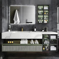 Floating Vanity for Bathroom, 52" Green Bathroom Vanity Set with LED Defog Mirror and Side Medicine Cabinet, Wall Mount Bathroom Storage Cabinet with Glass Door, Single Sink Bath Vanities - Green