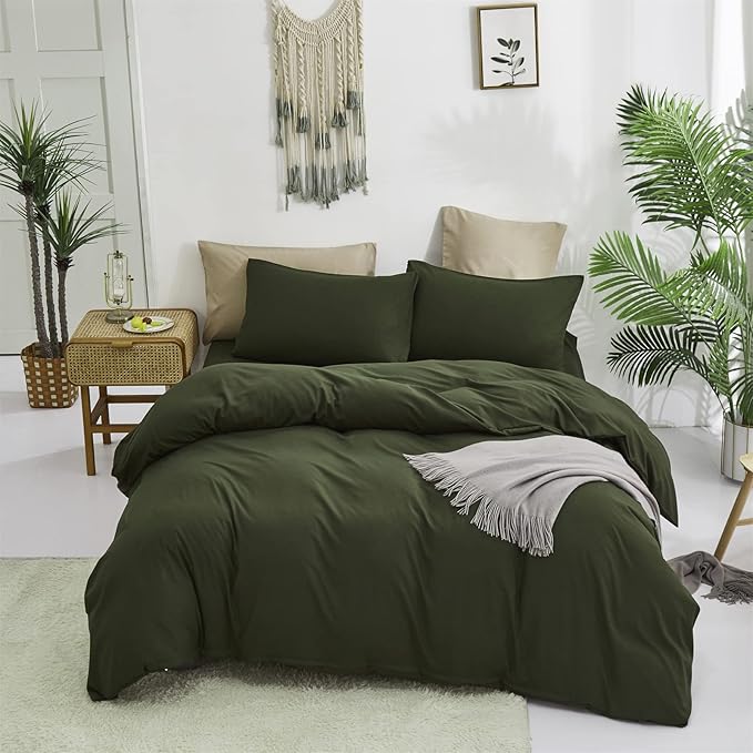 Cottonight Army Green Comforter Set King Men Bedding Comforter Set Olive Green Solid Blanket Quilts Modern Breathable 3 Piece Hunter Green Comforter for King Bed