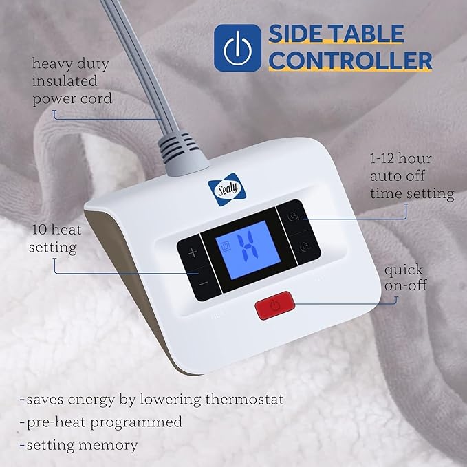 SEALY Electric Blanket Full Size, Heated Blanket Flannel & Sherpa with 10 Heating Levels & 1-12 Hours Auto Shut Off, Fast Heating Warming Blanket, Machine Washable, Light Grey, 80 x 84 Inch