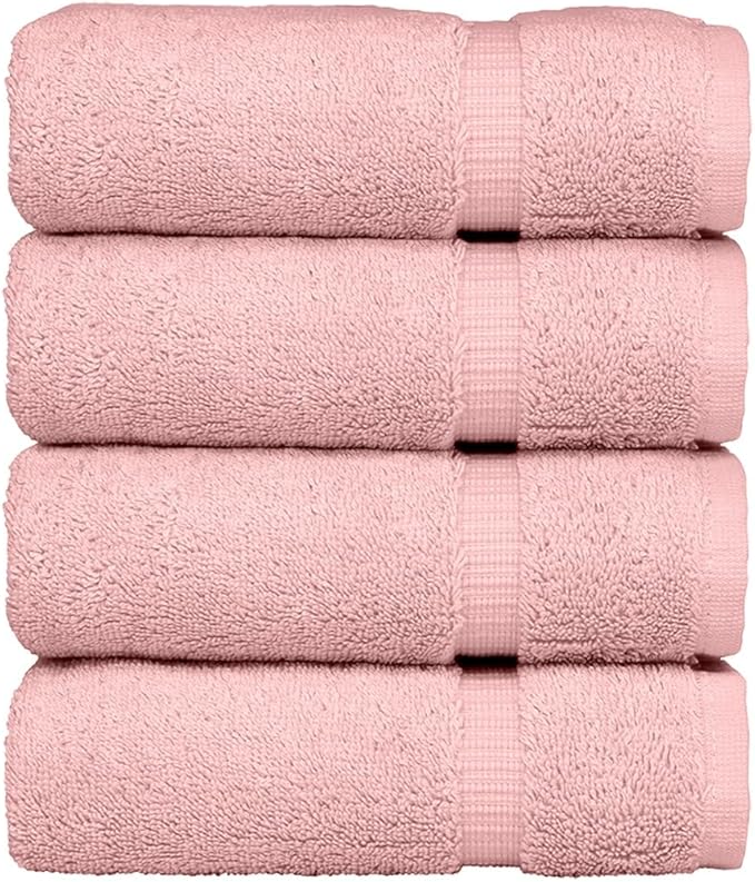Luxury Hotel & Spa Ultra Soft Hand Towels 100% Turkish Cotton - Pink - Set of 4