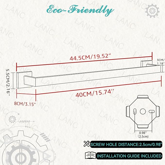 LANC 2-Pack 16-Inch Towel Bars for Bathroom Wall Mount, Total-18 Chrome Single Towel Racks Hand Towel Holders SUS304 Stainless Steel Towel Hanger Polished Towel Rods,A8804-4CP