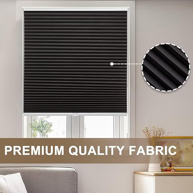 MYshade 1.5-Inch Cellular Cordless Blackout Shades,Thermal Insulating Noise Reducing Waterproof Blinds,Honeycomb Window Treatments for Indoor Light Control (Black-22 W x 50" H)