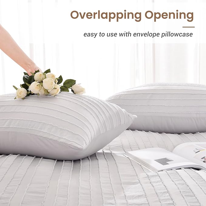 NEXHOME PRO Duvet Cover Full Size, Light Grey 3 Pieces Boho Tufted Duvet Cover Set, Soft and Lightweight Microfiber Comforter Cover Set for All Season (Light Grey Full, 80 x 90)-No Comforter