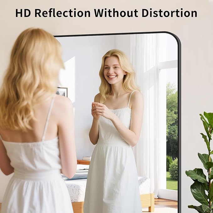 Koonmi Black Framed Bathroom Mirror - 36x71 Inch Shatterproof Tempered Glass Vanity Mirror for Bathroom Sink, Wall Mounted with Matte Aluminum Alloy Frame, No Distortion, Modern Decor