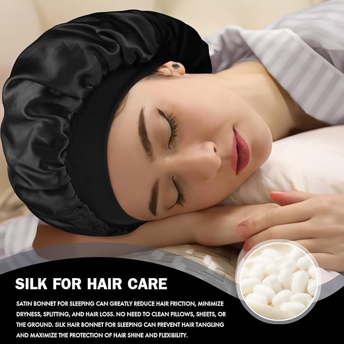Satin Silk Bonnet for Sleeping, Double Layer Silk Sleep Cap for Men & Women, Soft Satin Lined Bonnet for Curly Hair